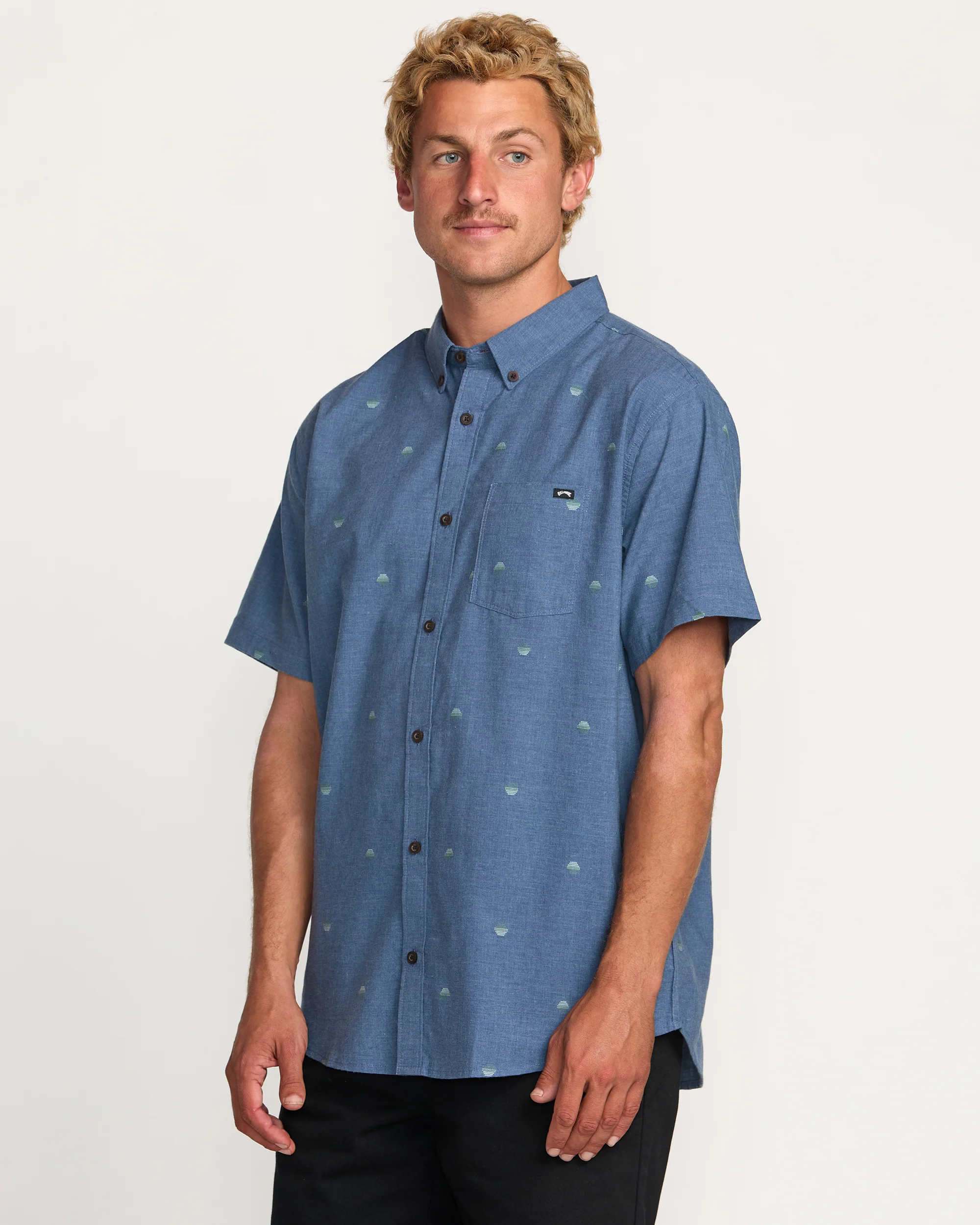 All Day Jacquard Short Sleeve Shirt - Deep Blue - Image 4