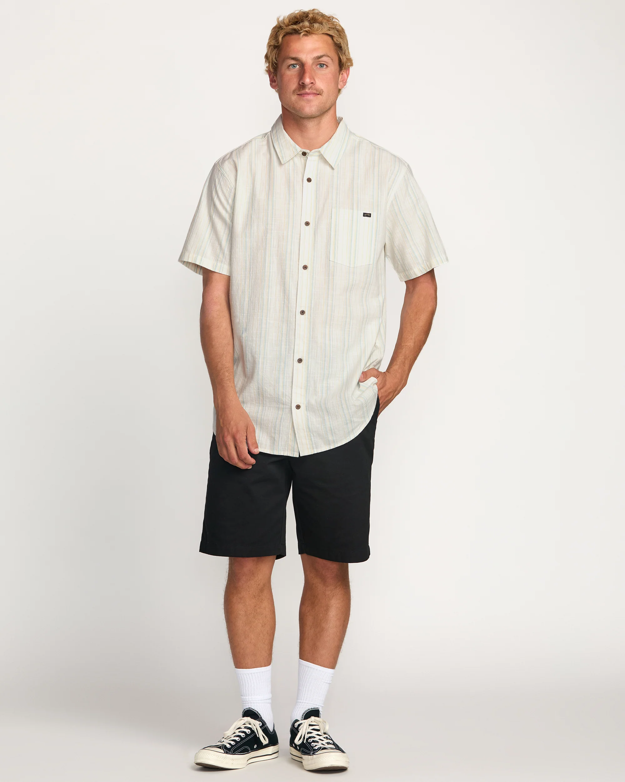 All Day Stripe Short Sleeve Shirt - Off White - Image 3