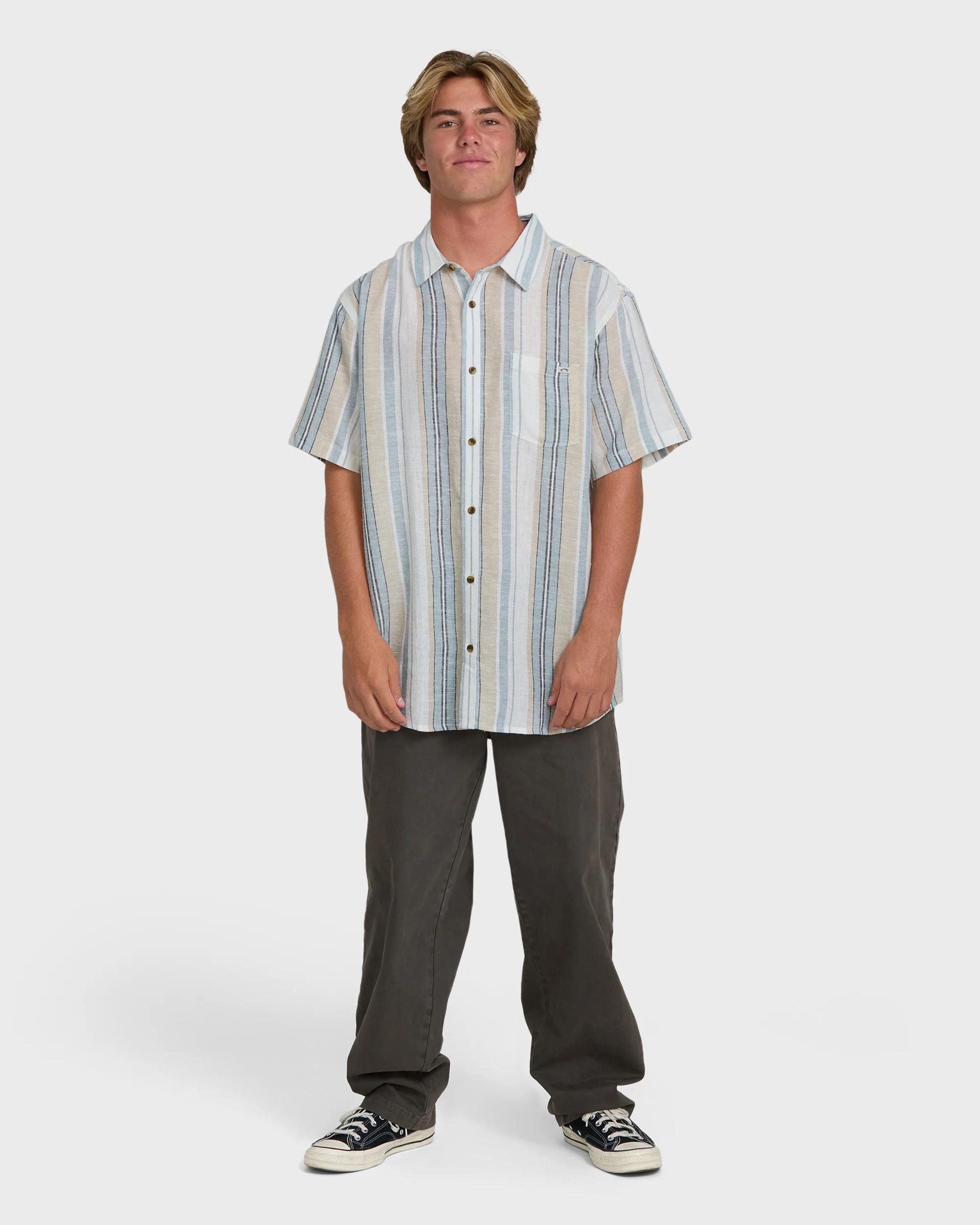 All Day Stripe Short Sleeve Woven Shirt - Blue/White - Image 4