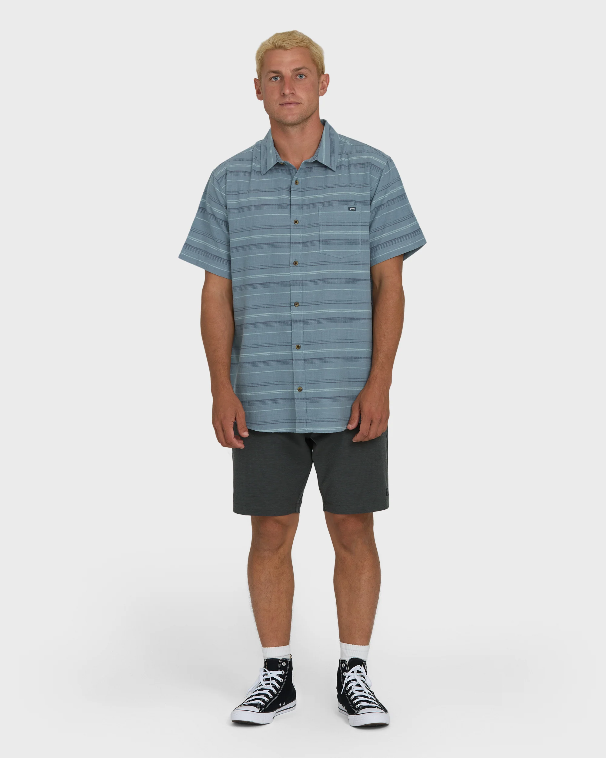 All Day Stripe Short Sleeve Woven Shirt - Blue Fog - Image 4