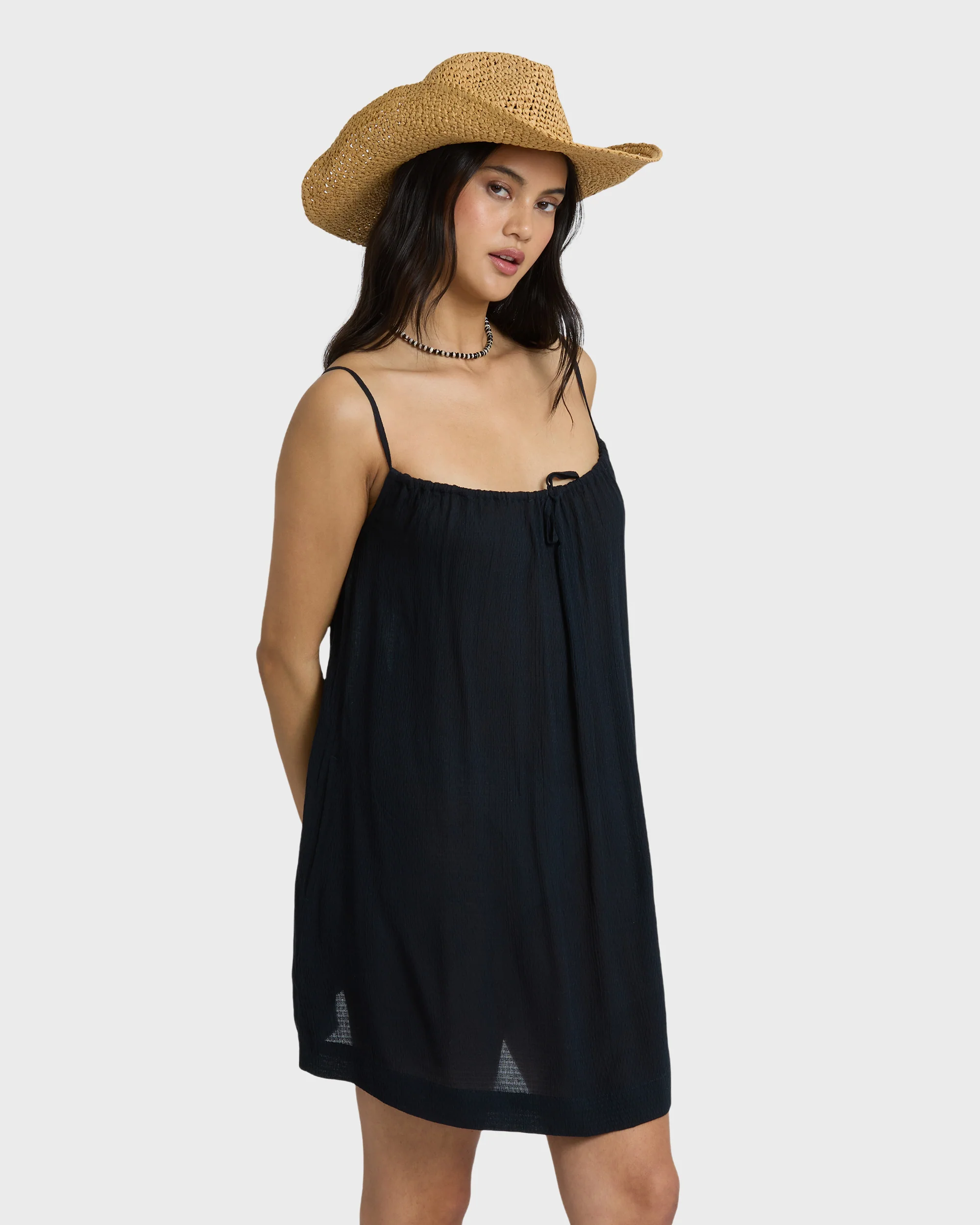 Beach Song Solid Mini Dress - Black Sands - Image 3