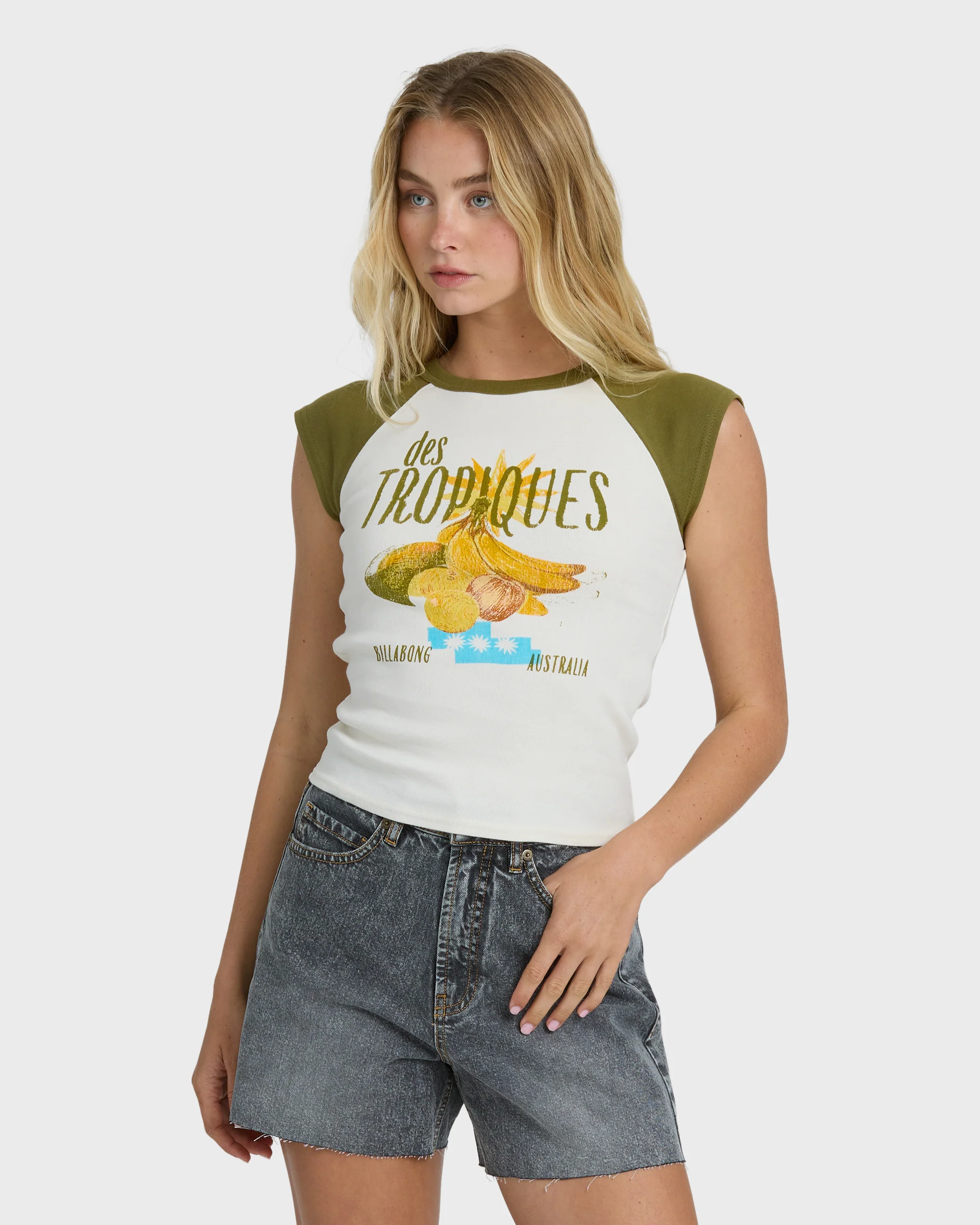 Des Tropic Short Sleeve Raglan Top - Dark Olive - Image 2
