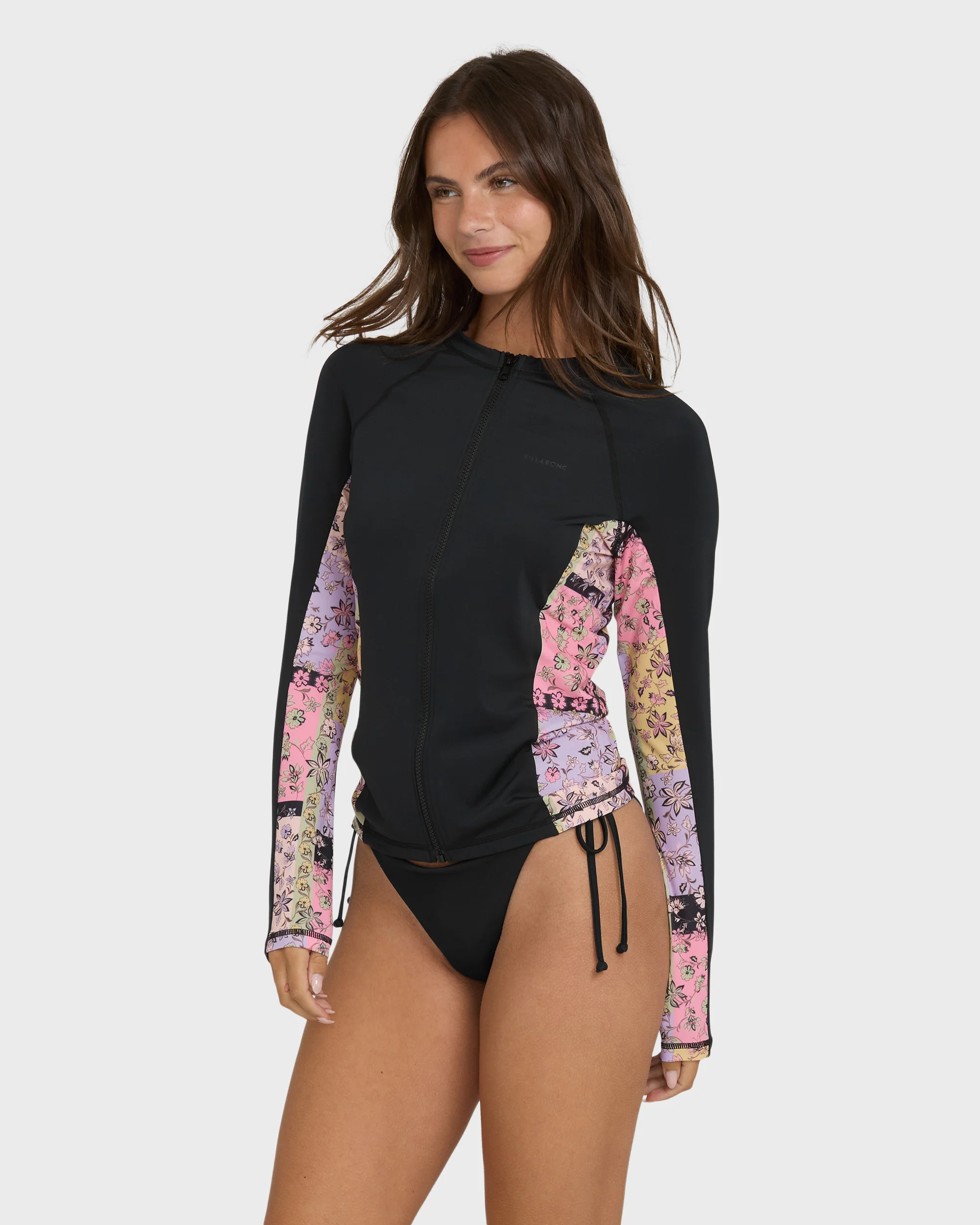 Dreamy Daze Zip Front Long Sleeve Rashguard - Black Pebble - Image 3