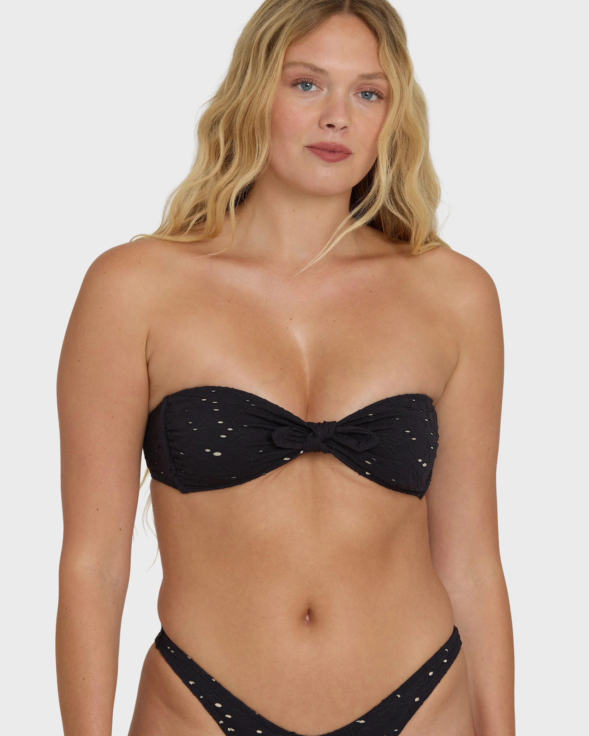 Eye On You Hanky Tie Bandeau Bikini Top - Black Pebble - Image 7