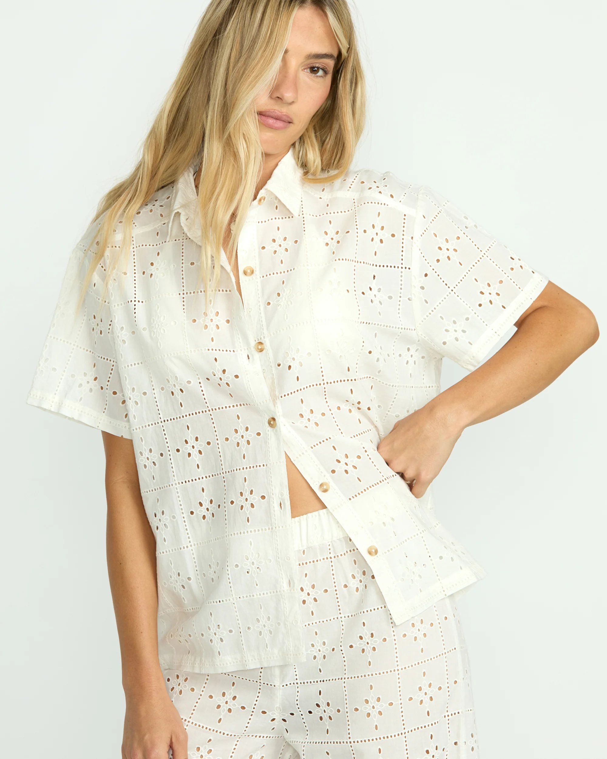 Eyelet Crush Beach Coverup Top - Salt Crystal - Image 6