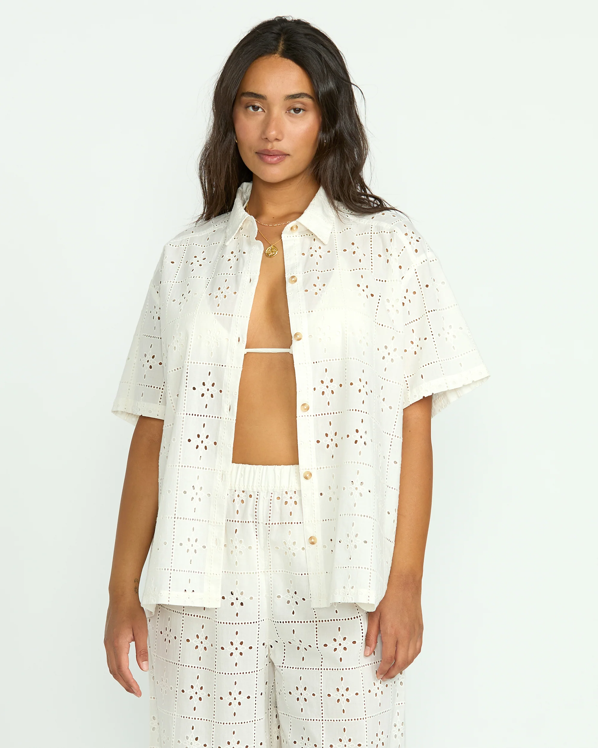 Eyelet Crush Beach Coverup Top - Salt Crystal - Image 7