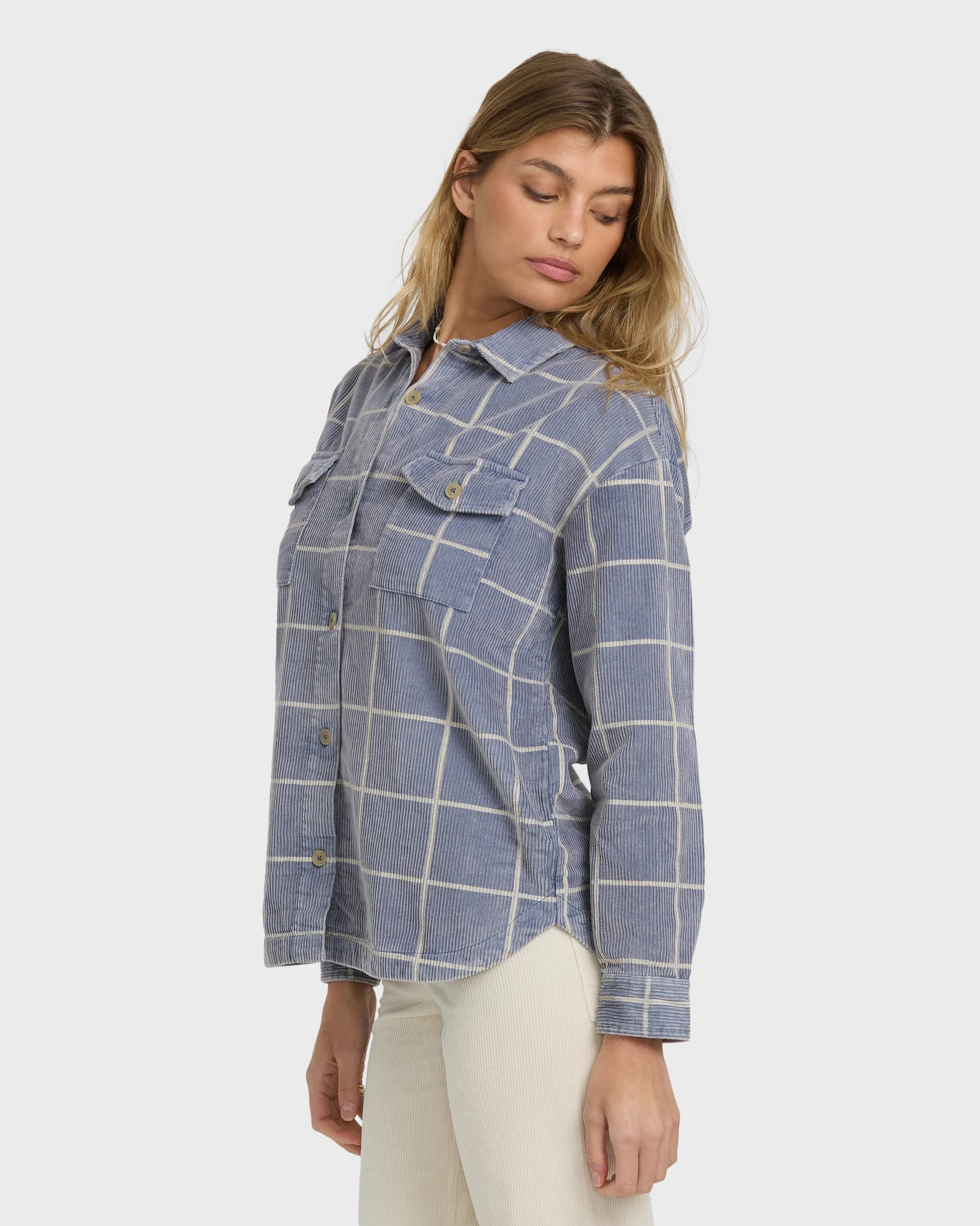 Fadeaway Long Sleeve Cord Shacket - Stone Blue - Image 4