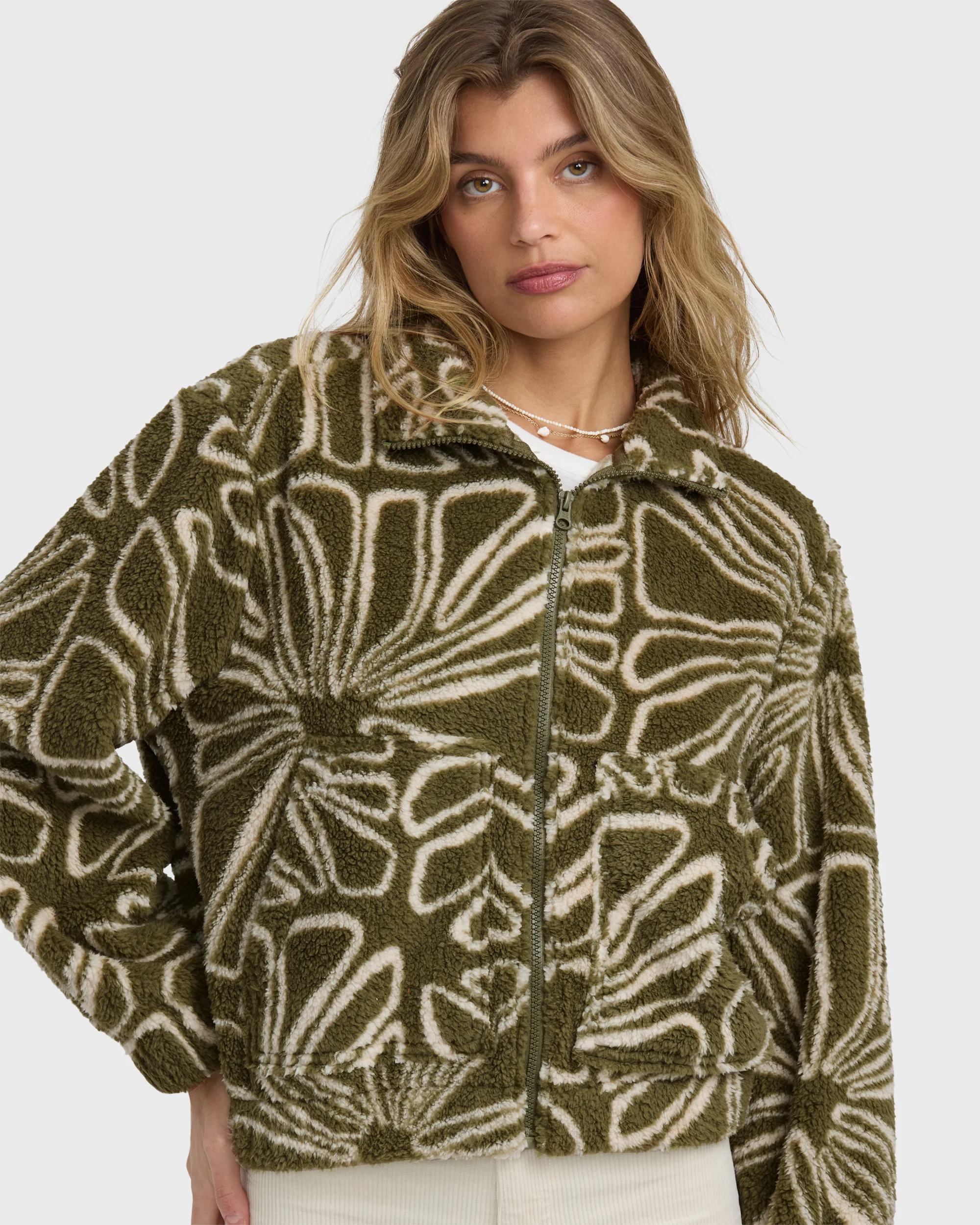 First Light Sherpa Front Zip Fleece - Martini Olive - Image 3