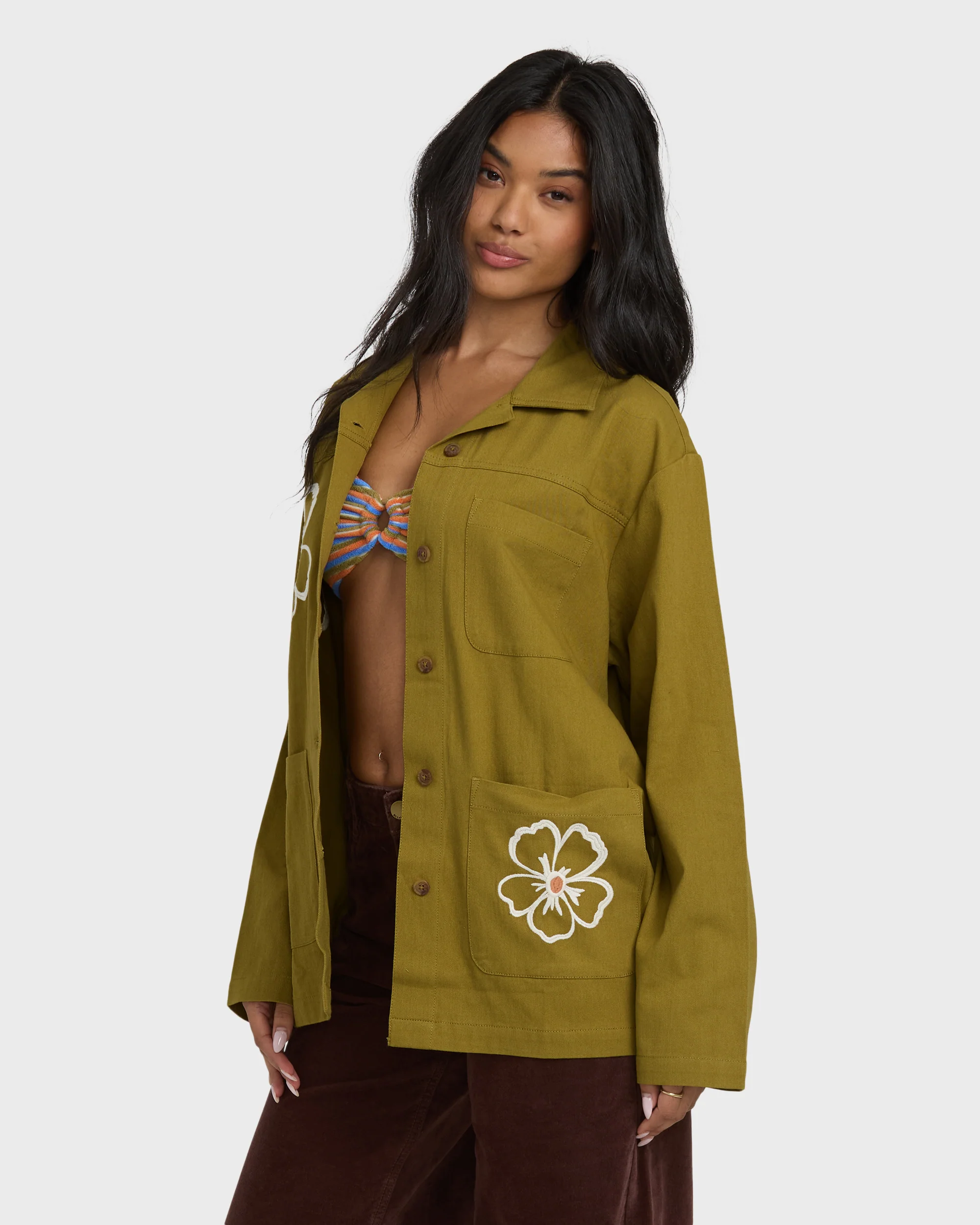 Floral Fields Shacket - Moss - Image 6