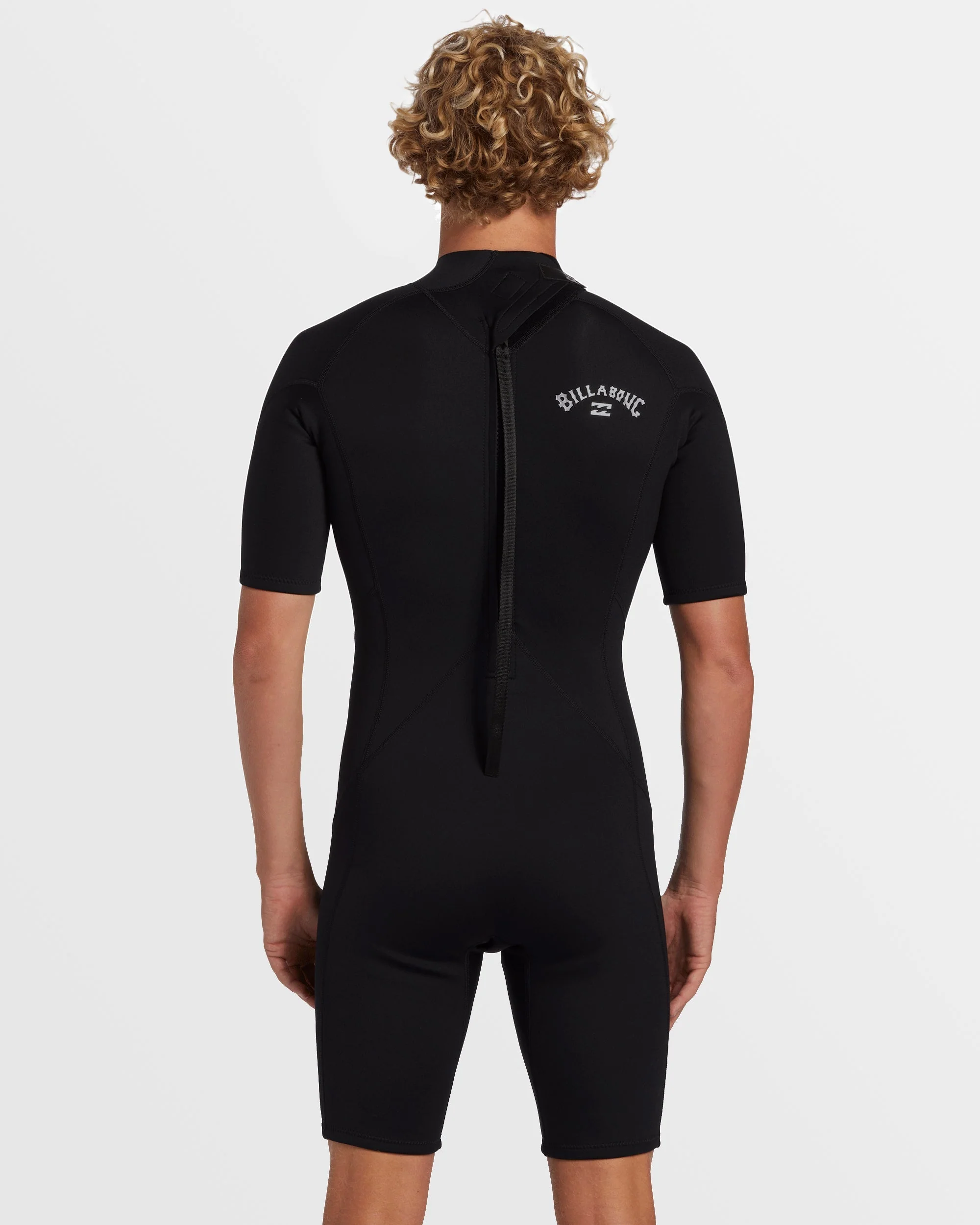2mm Foil Flatlock Back Zip Short Sleeve Springsuit - Black - Image 2