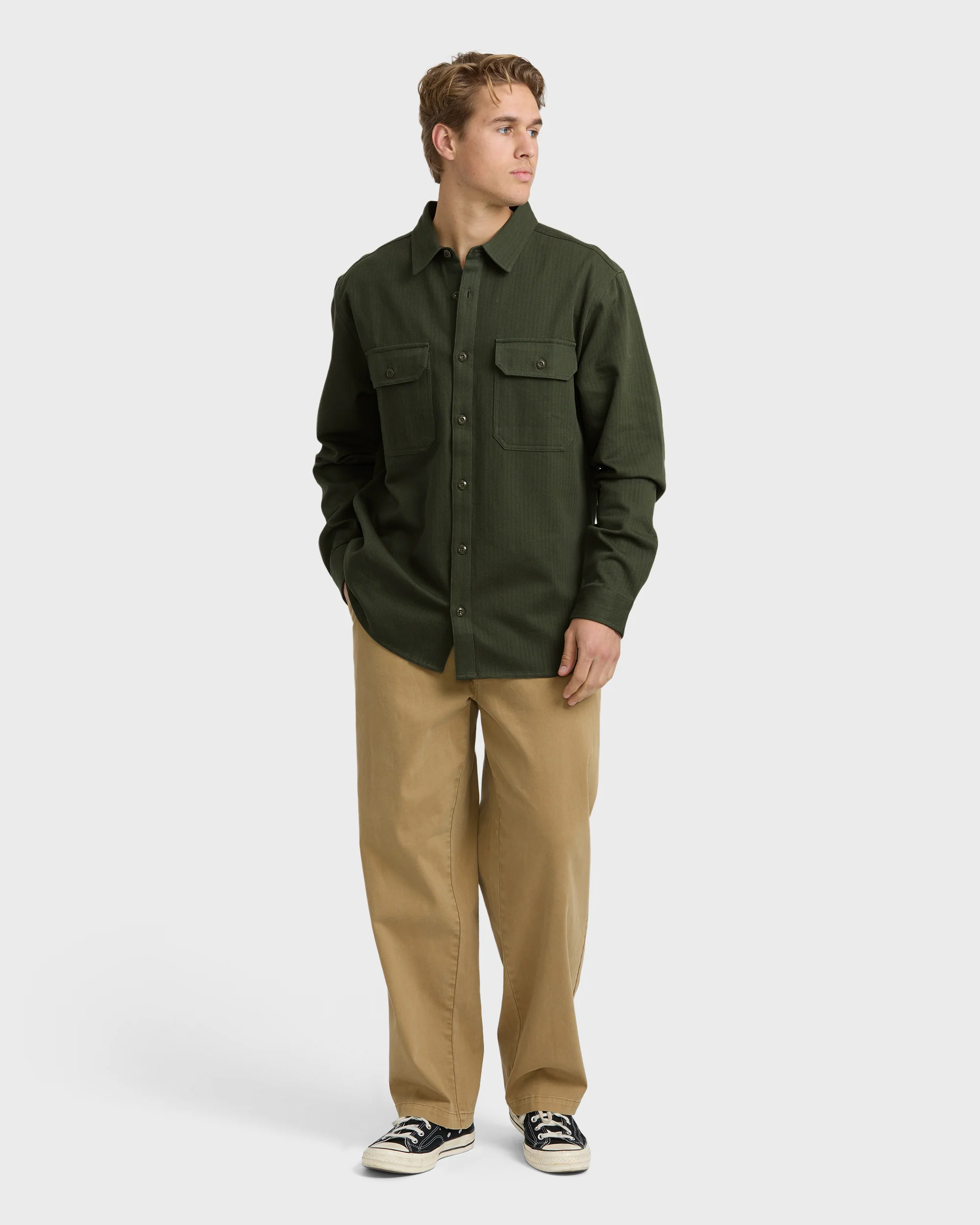 Fort Garage Long Sleeve Shirt - Olive - Image 3
