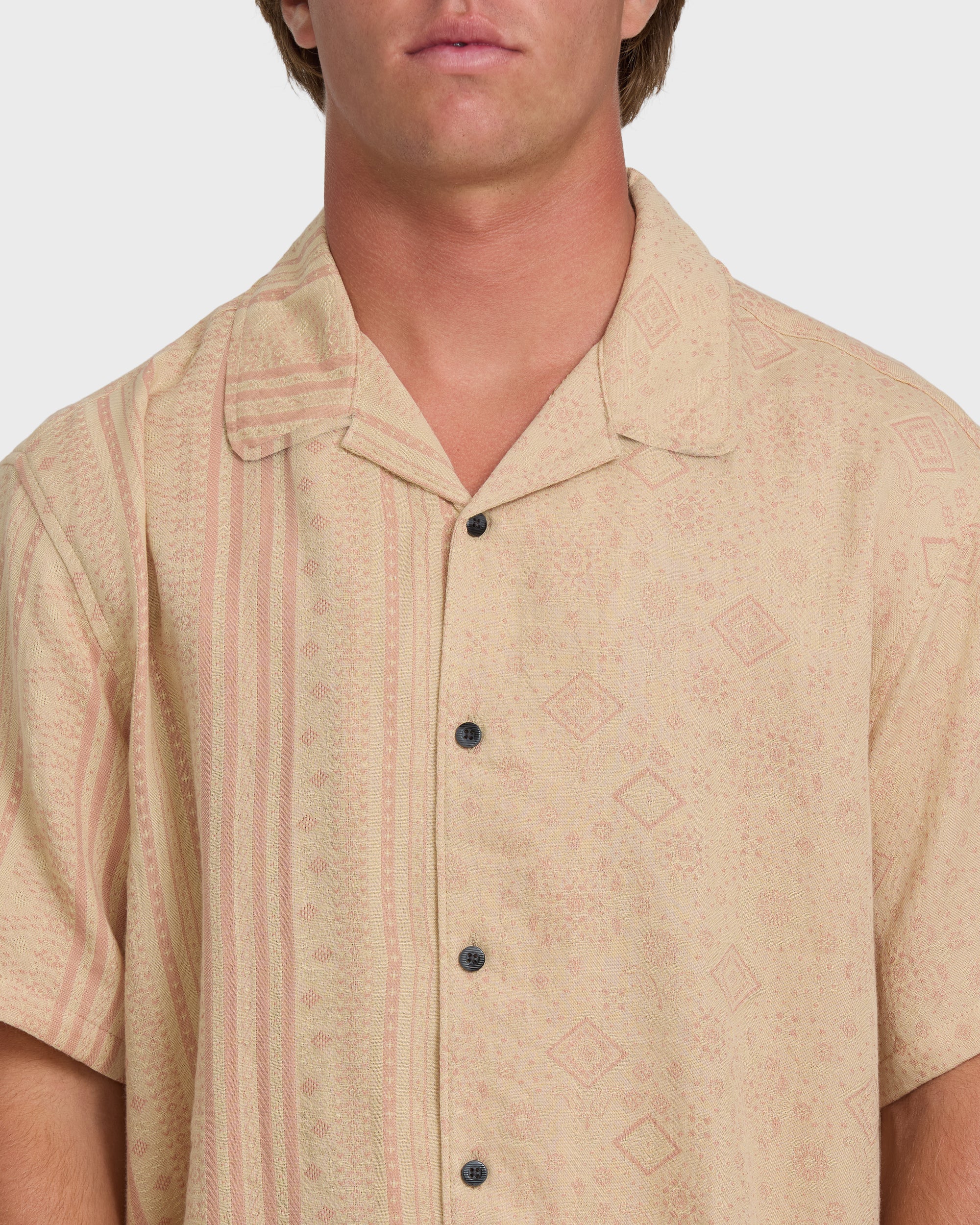 Garage Nashua Jacquard Short Sleeve Woven Shirt - Oatmeal - Image 5