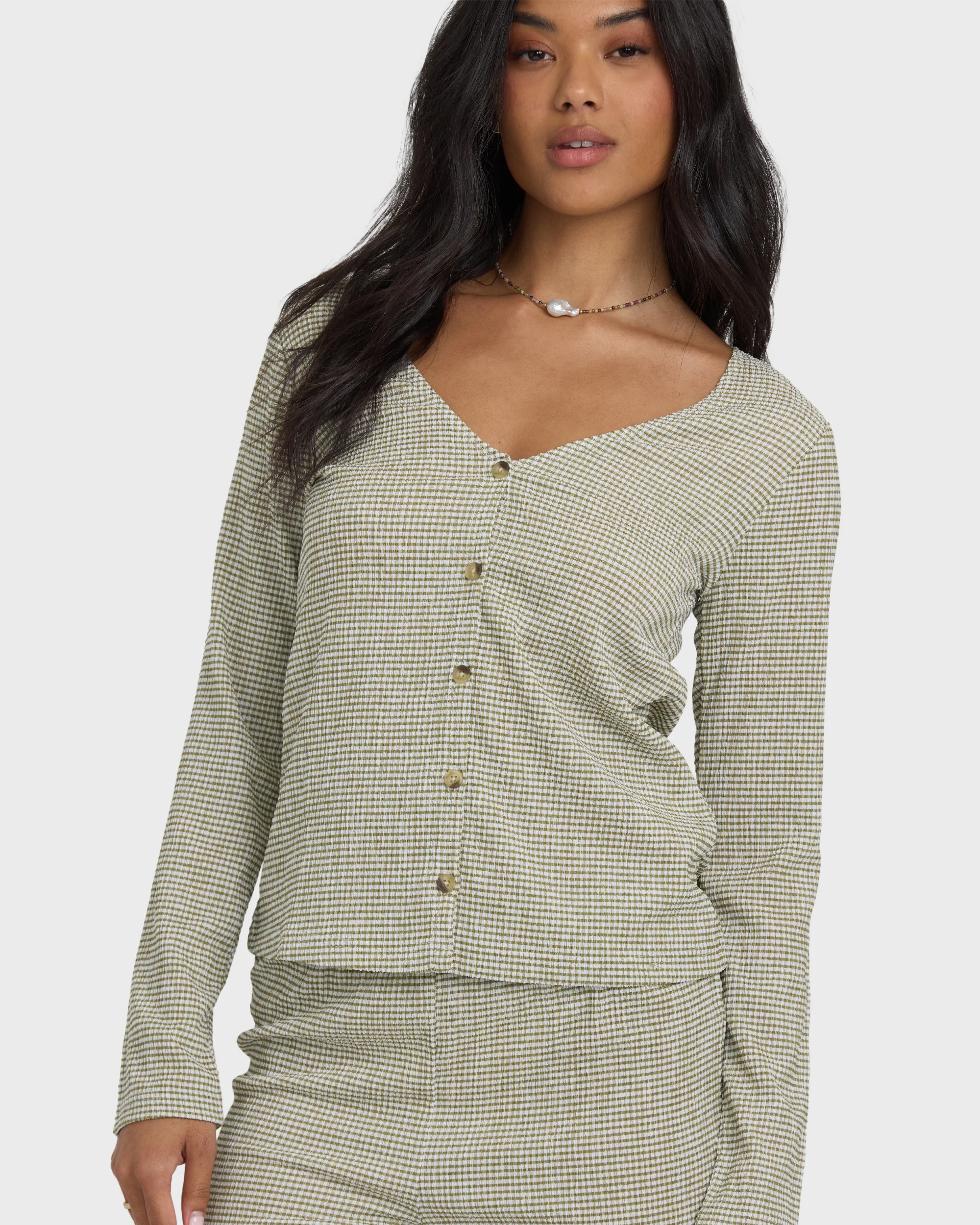 Hot Check Long Sleeve Knit Top - Martini Olive - Image 6