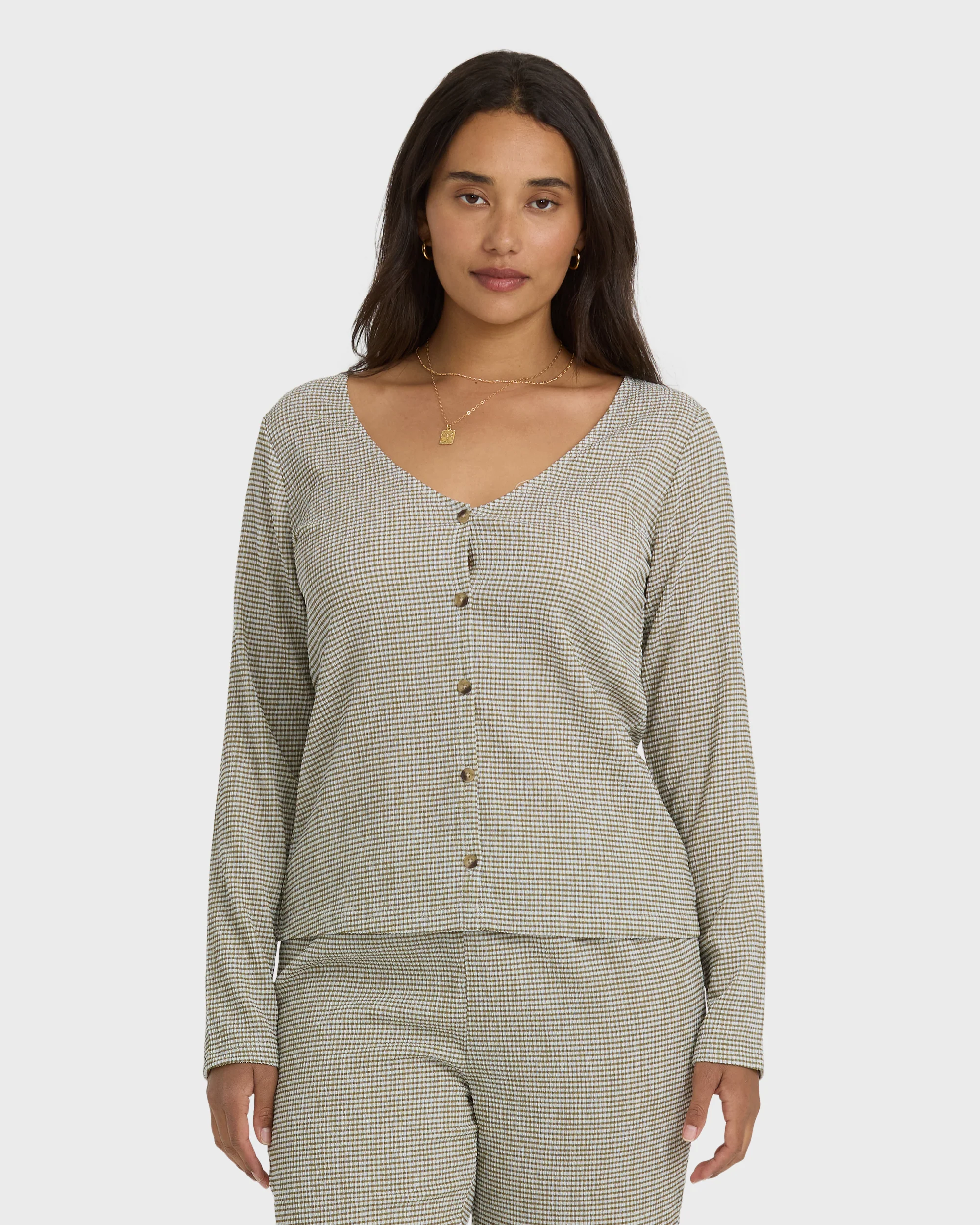 Hot Check Long Sleeve Knit Top - Martini Olive - Image 8