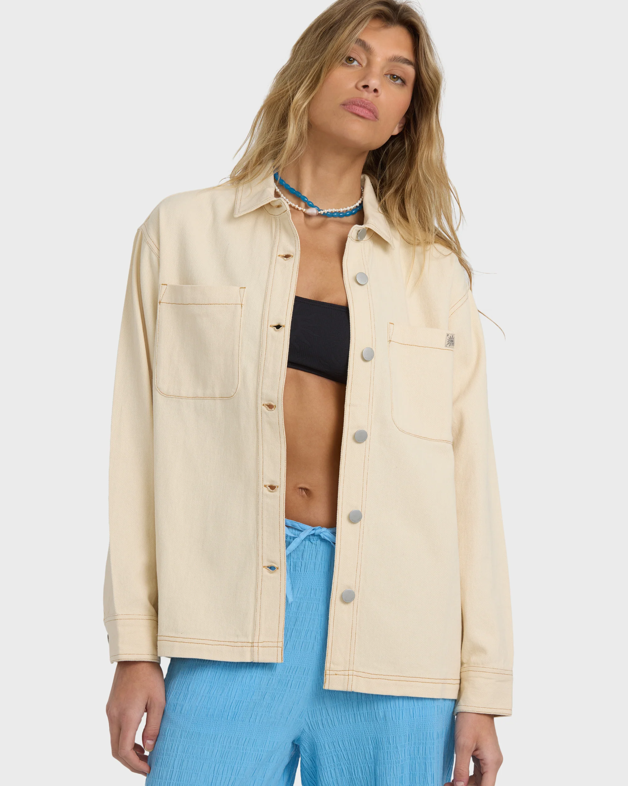 Laura Twill Shacket - Antique White - Image 6