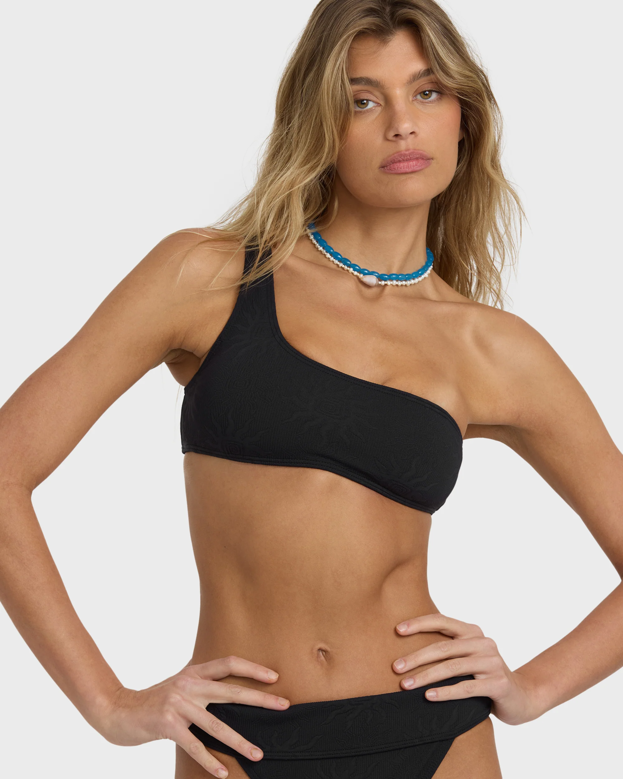 Laura Twisted Sun One-shoulder Tank Bikini Top - Black Pebble - Image 2