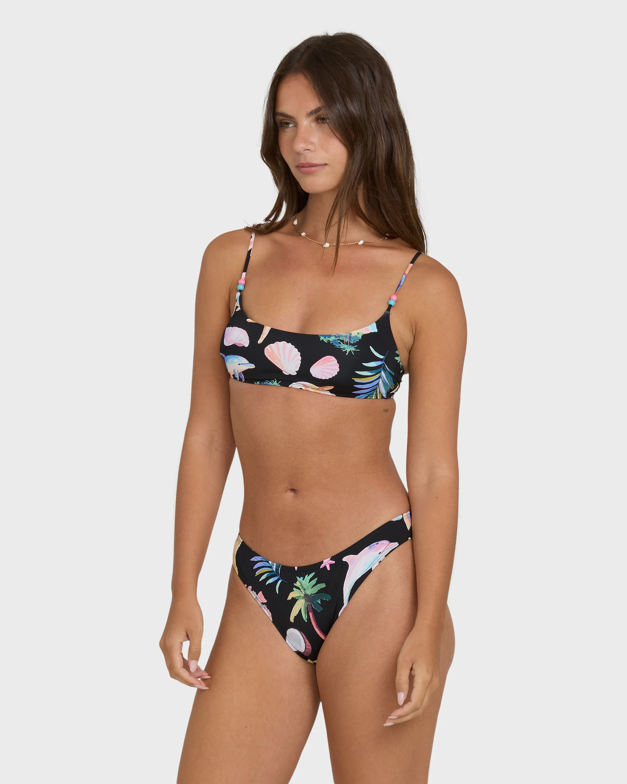 Party Wave Jaclyn Crop Bralette Bikini Top - Black Pebble - Image 3