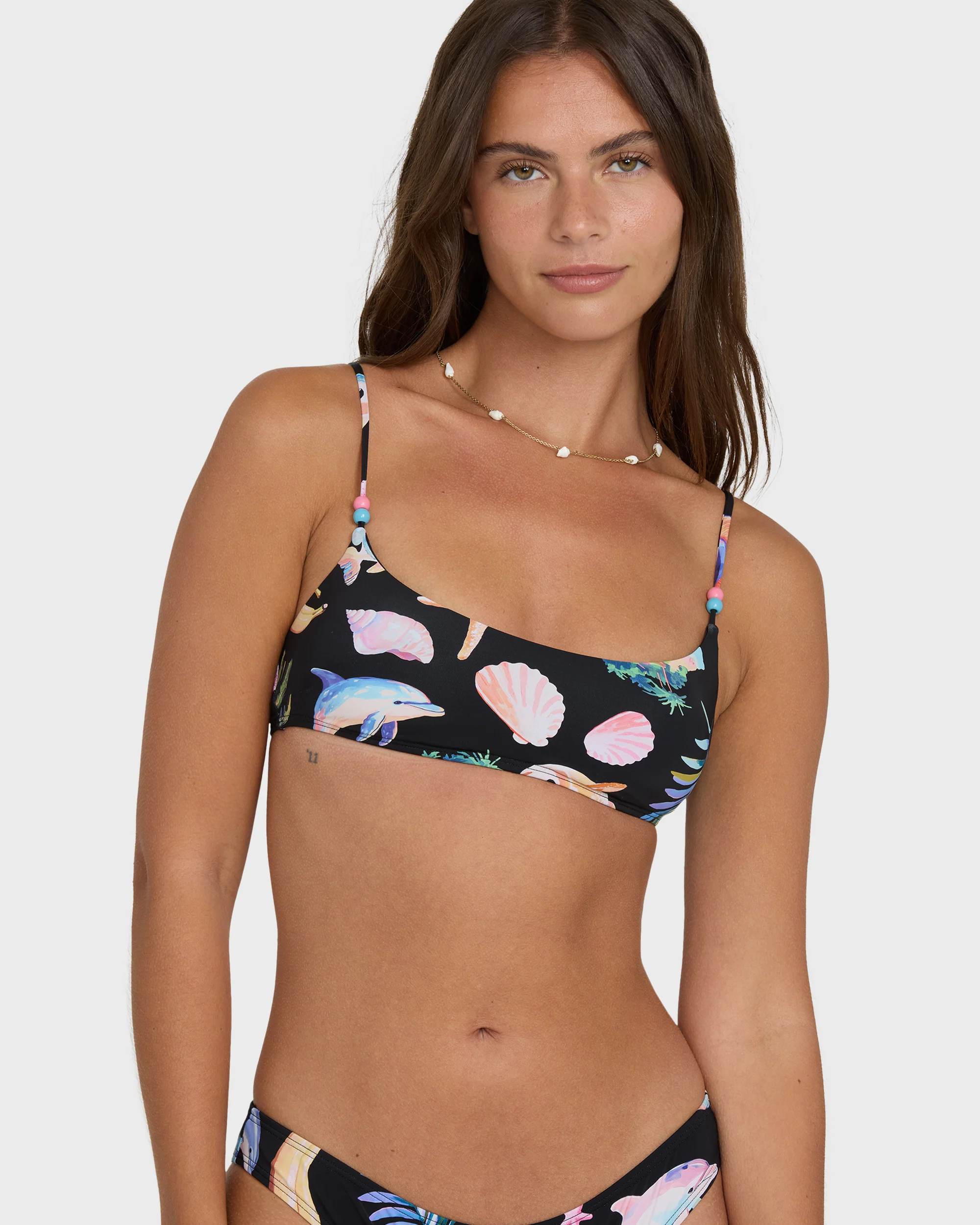 Party Wave Jaclyn Crop Bralette Bikini Top - Black Pebble - Image 5