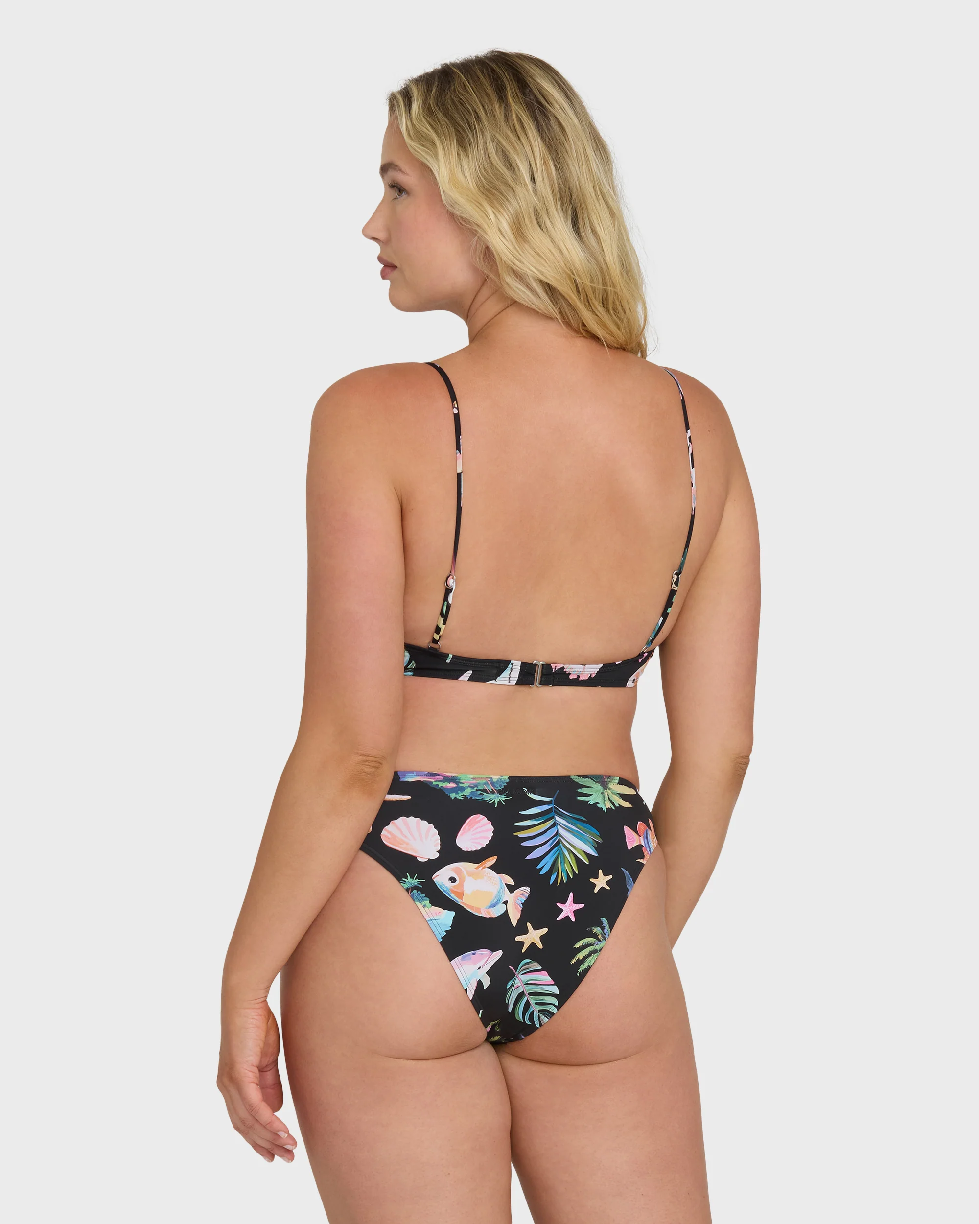 Party Wave Jaclyn Crop Bralette Bikini Top - Black Pebble - Image 7