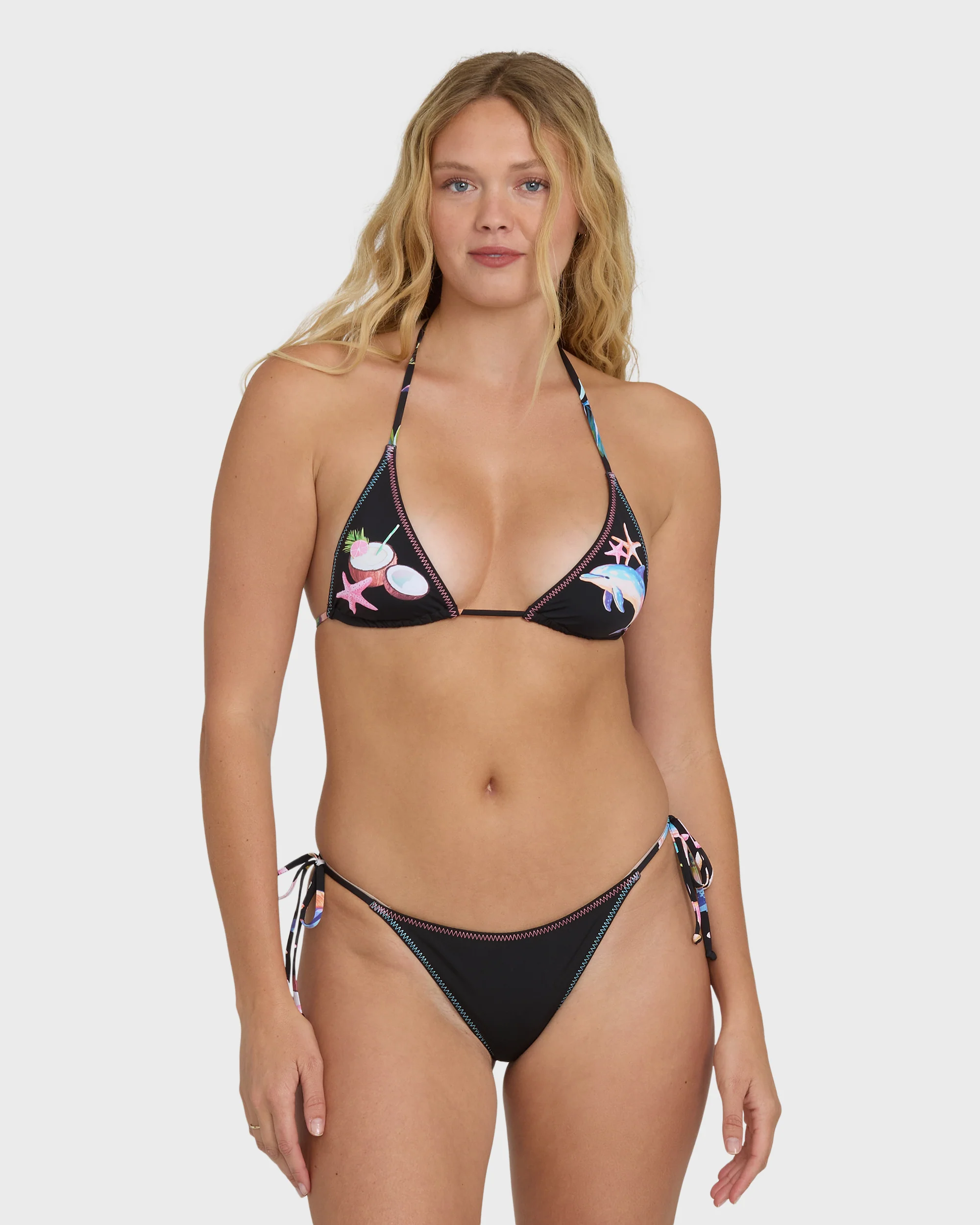 Party Wave Tie-Side Tanga Bikini Bottoms - Black Pebble - Image 2