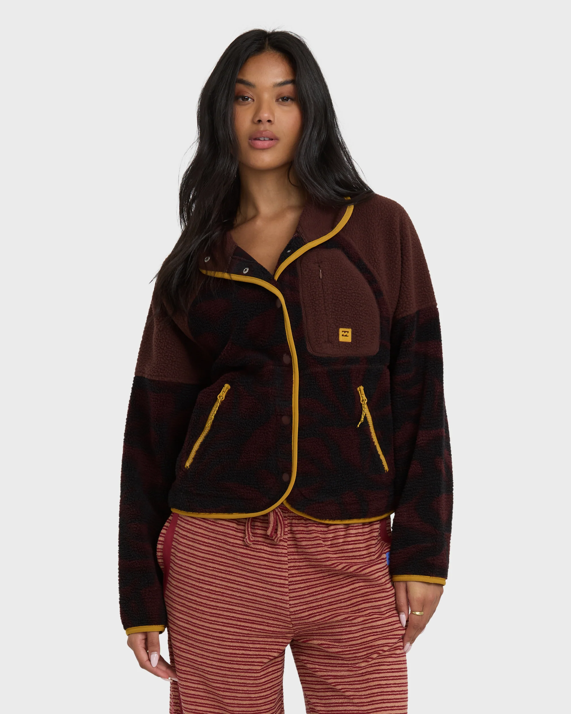 A/Div Popoyo Snap Up Sherpa Fleece Jacket - Teak - Image 3
