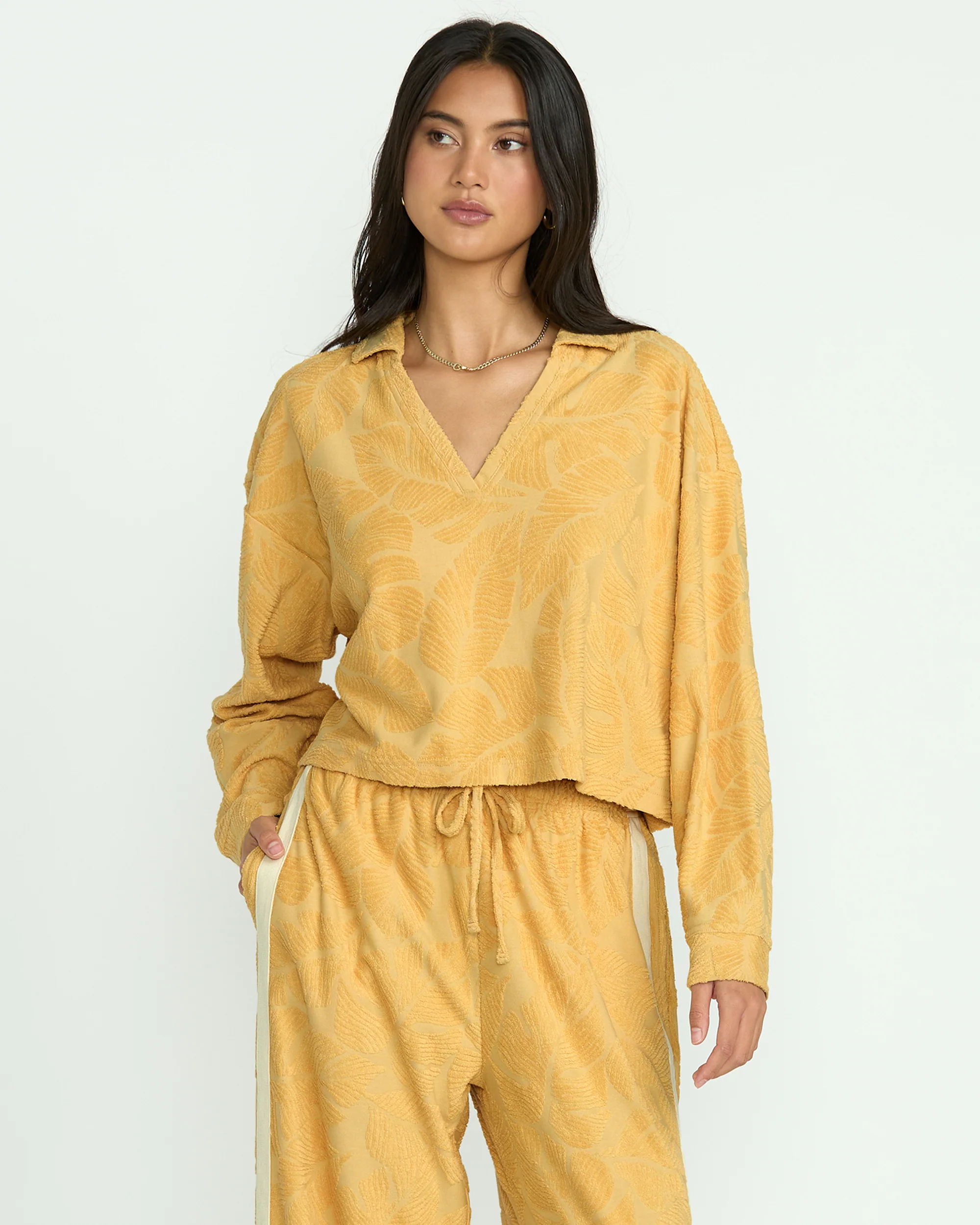 Sun Palm Terry Pullover Sweatshirt - Gold Coast - Image 3