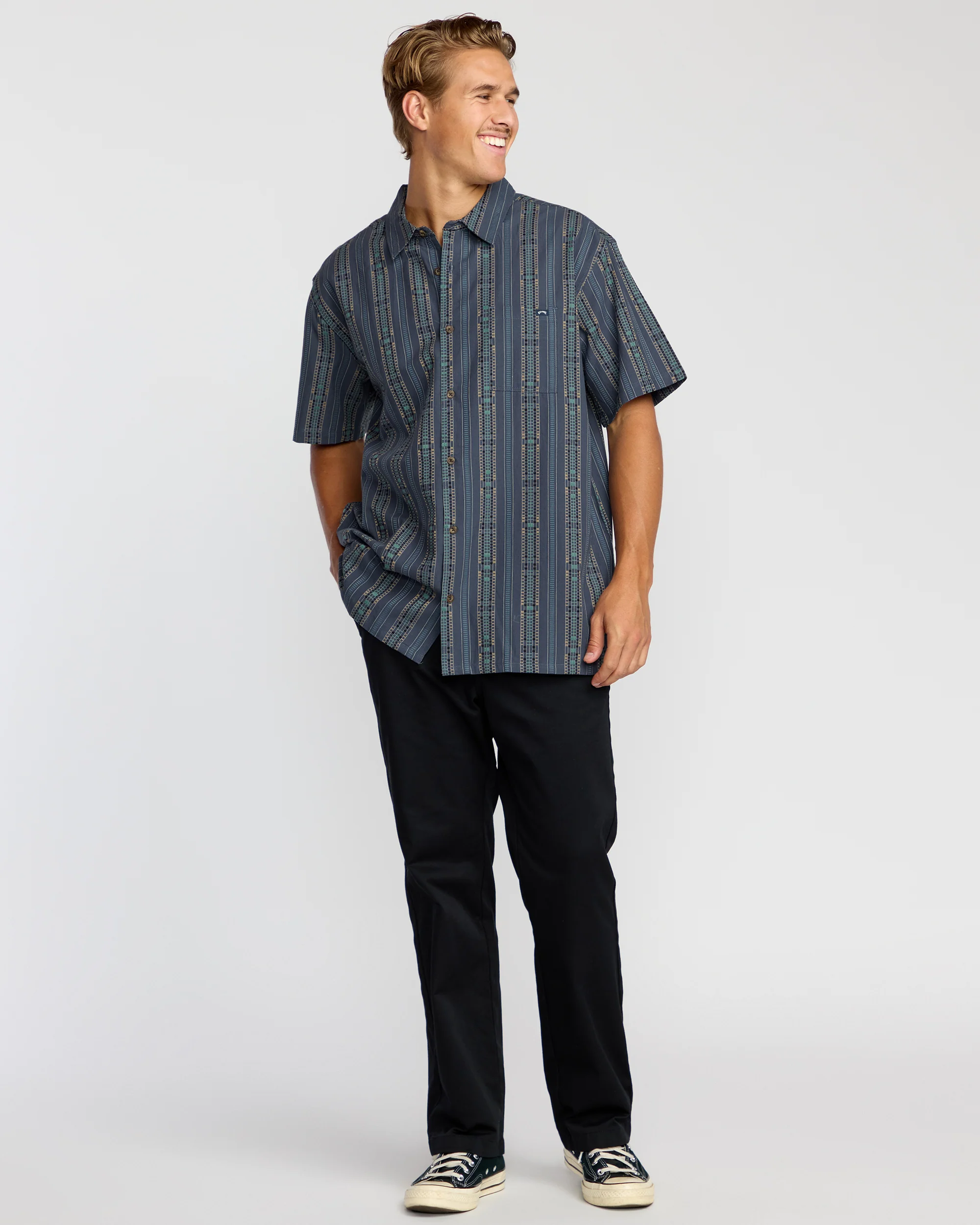 Sundays Jacquard Short Sleeve Shirt - Dark Navy - Image 4