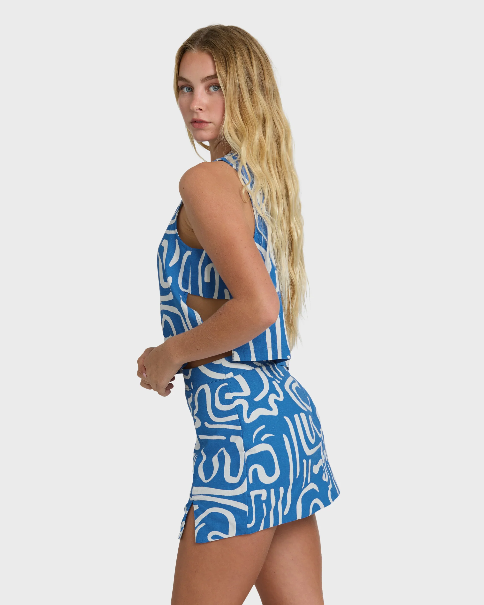 Wave Washed Printed Skirt - True Blue - Image 6